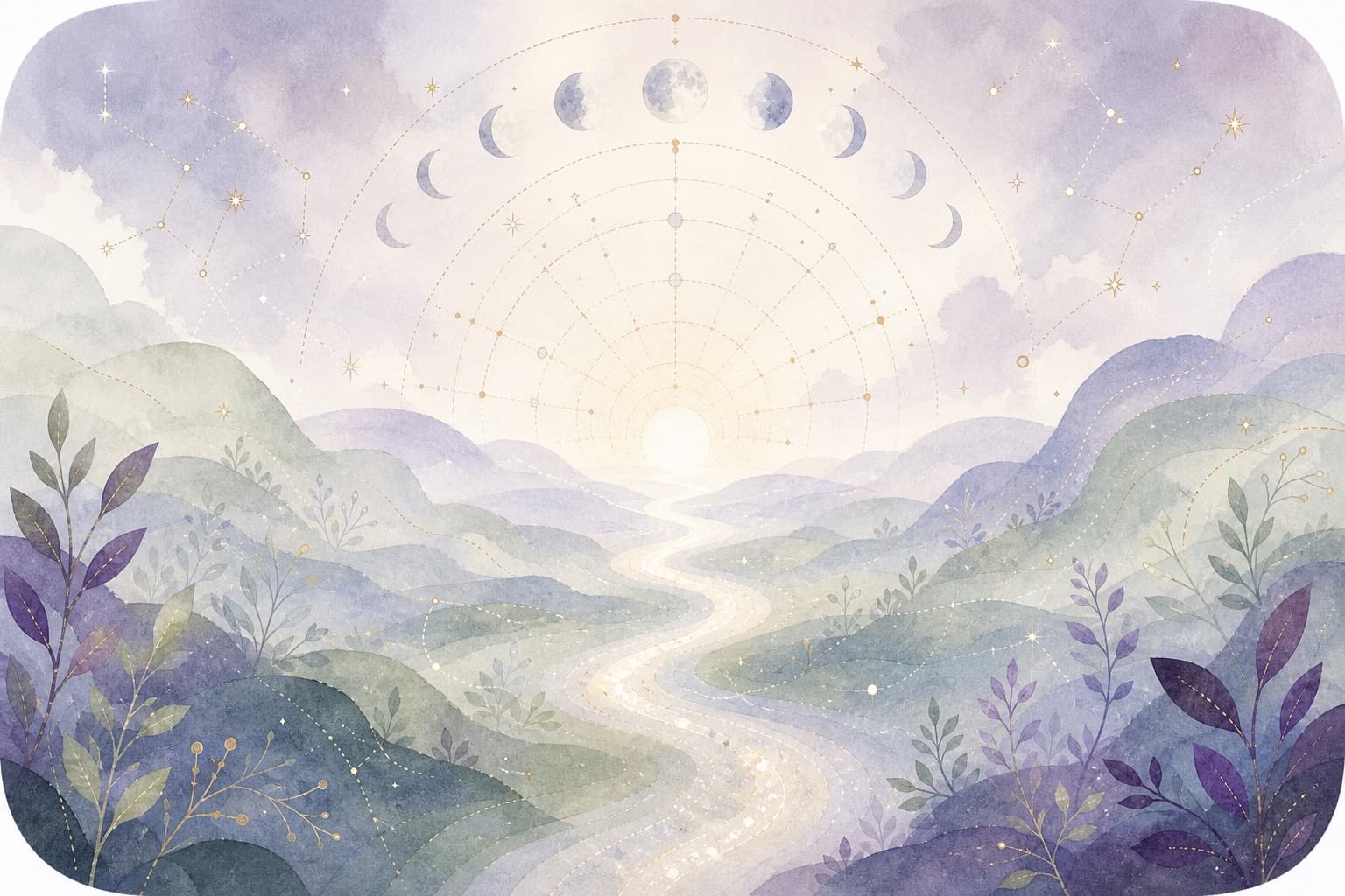 Numae gouache illustration of a reflective landscape